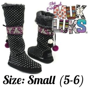 NEW Muk Luks | Jasmine Knit Black Knee High Slipper Slip On Boots Small 5/6